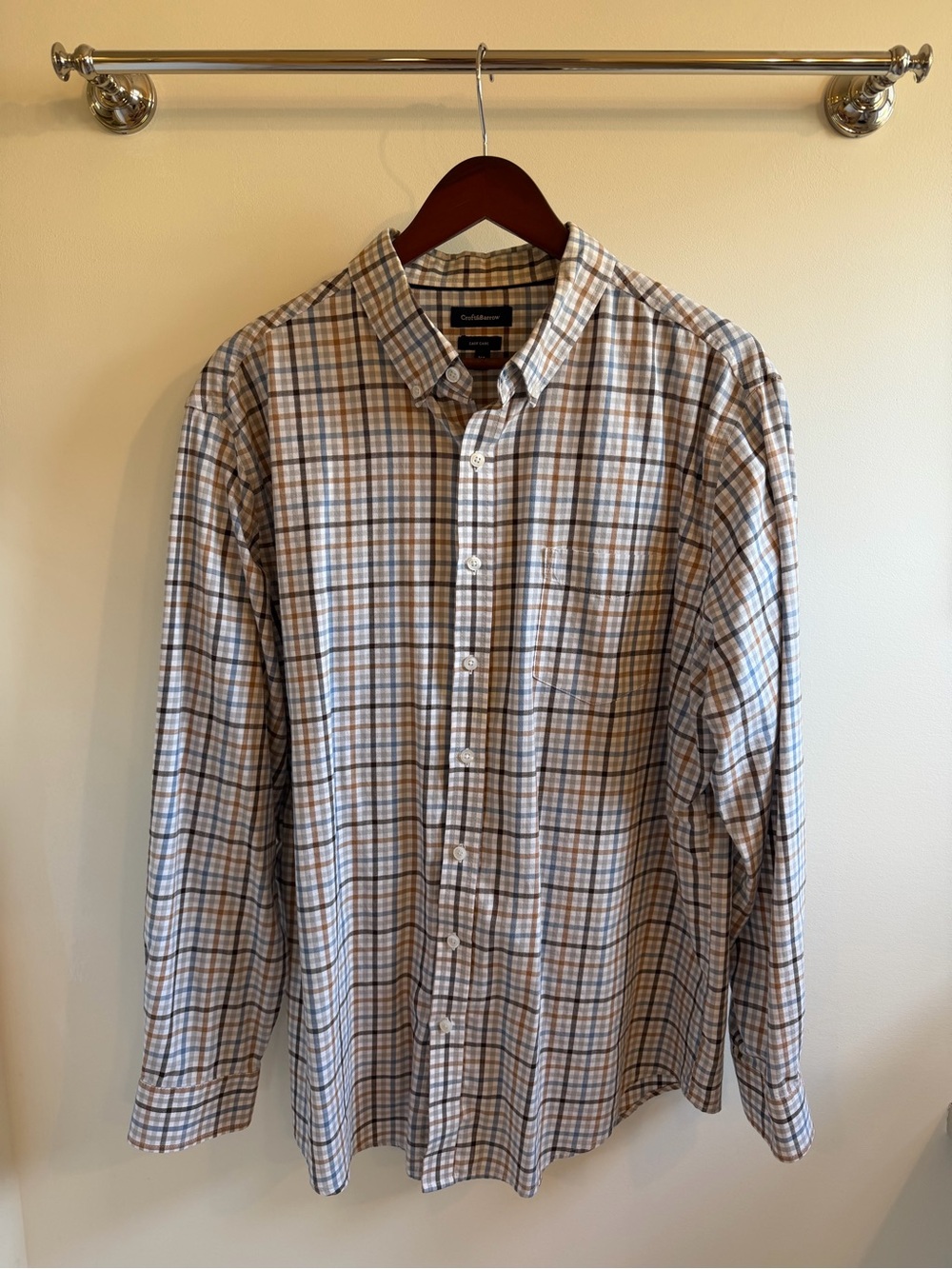 croft & barrow Beige and Blue Plaid Button-Down Shirt
